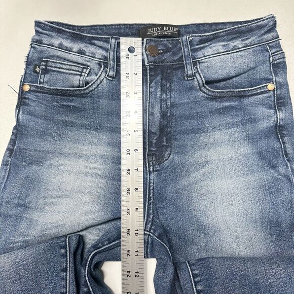 Judy Blue Jeans 3 26 Relaxed Shelley High Rise Slim Straight Blue Denim Distress - Picture 8 of 12